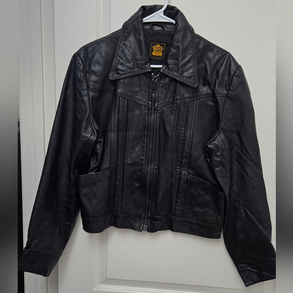 Vintage ECHTES LEDER Black Leather Moto Riding Jacket Mens 54 (US 44/LG)